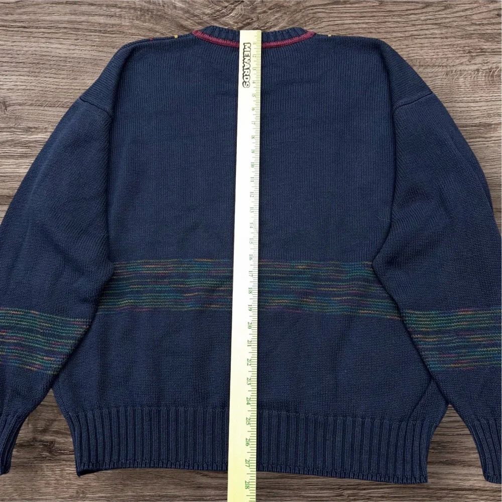 Vtg Gant Mens XL Navy Blue Cotton Golfer Embroidered‎ Knit Sweater Hand Framed